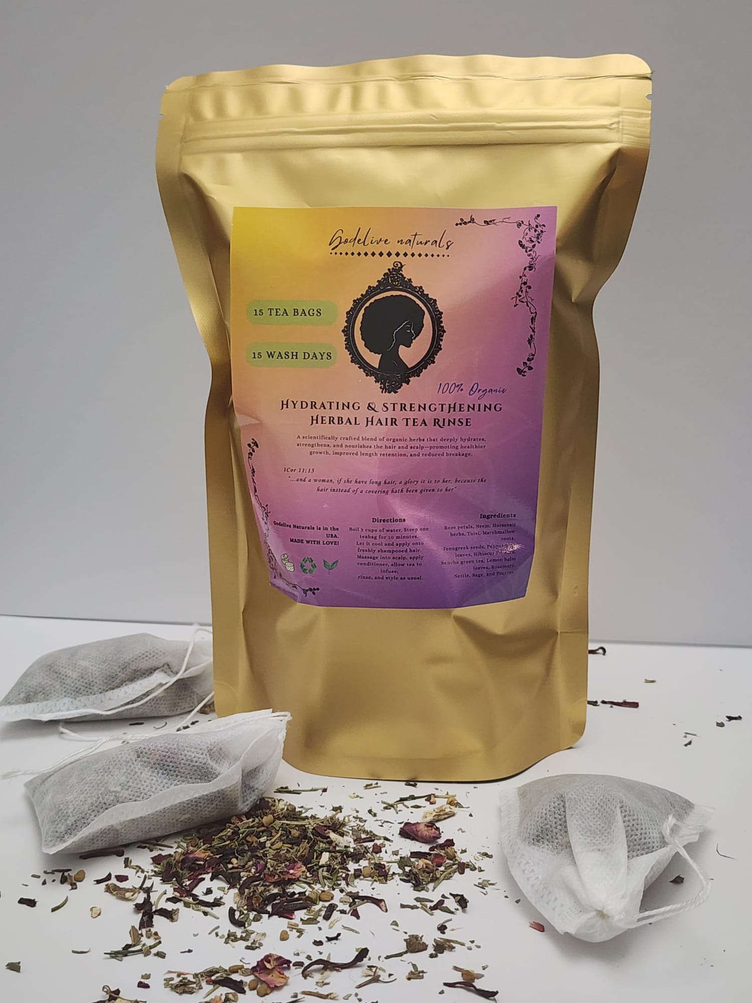 Hydrating & Strengthening Herbal Hair Tea Rinse – 15 Bags